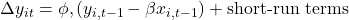 \Delta y_{it} = \phi,(y_{i,t-1} - \beta x_{i,t-1}) + \text{short-run terms}